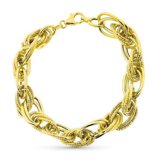 9K Pulsera Oro Amarillo Eslabones Triples. 19Cm