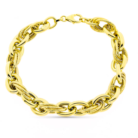 9K Pulsera Oro Amarillo Triple Eslabon. 20Cm