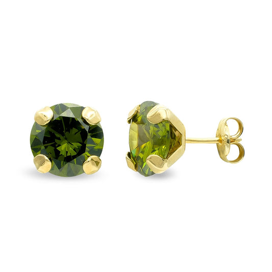 9K Pendientes Oro Amarillo Olivina Garras 8 Mm Cierre Presion