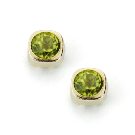9K Pendientes Oro Amarillo Olivinas 4X4 Mm 0.58 Qts.Cierre Presion