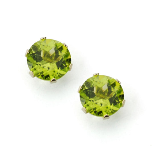 9K Pendientes Oro Amarillo Olivina 6.00 Mm 1.86 Qts. Cierre Presion