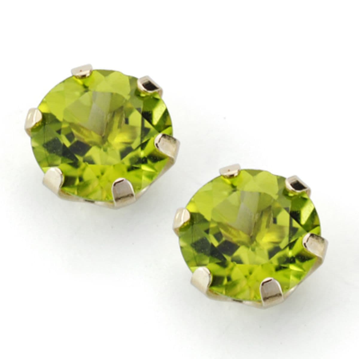 9K Pendientes Oro Amarillo Olivina Natural Garra Calada 8 Mm 3.90 Qts Cierre Presion