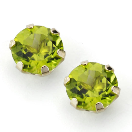 9K Pendientes Oro Amarillo Olivina Natural Garra Calada 8 Mm 3.90 Qts Cierre Presion
