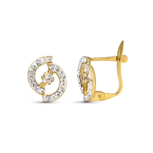 9K Pendientes Oro Bicolor Comunion Bandas Piedras 10X8 Mm Catalan