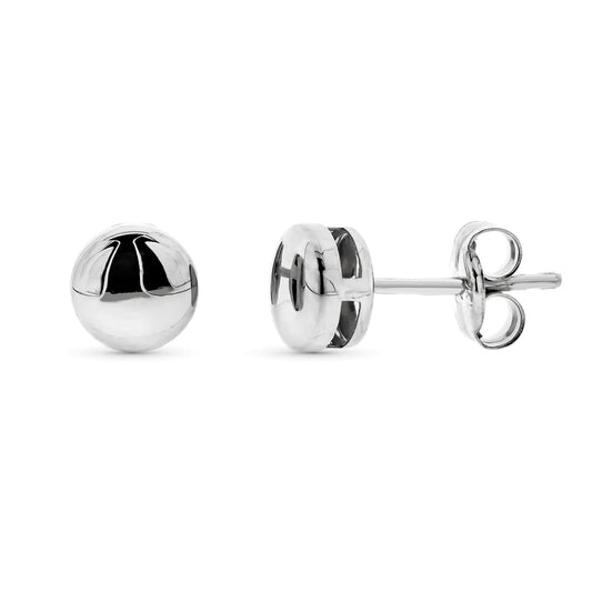9K Pendientes Oro Blanco Chaton Liso Redondo 5.5 Mm Cierre Presion