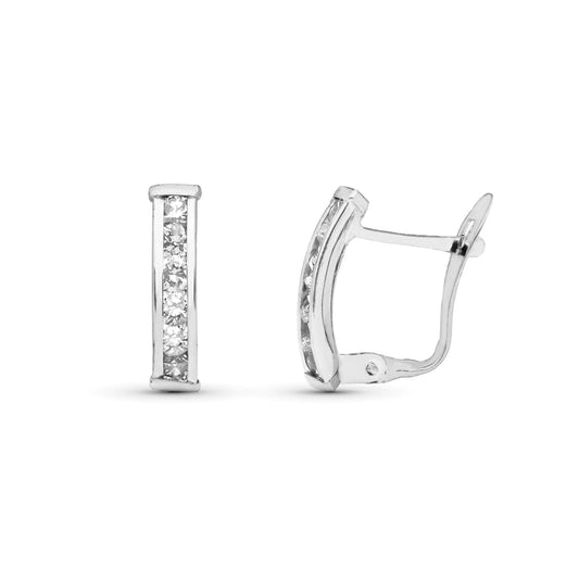 9K Pendientes Oro Blanco Bandas Con Carril De Circonita 14X3 Mm Catalan