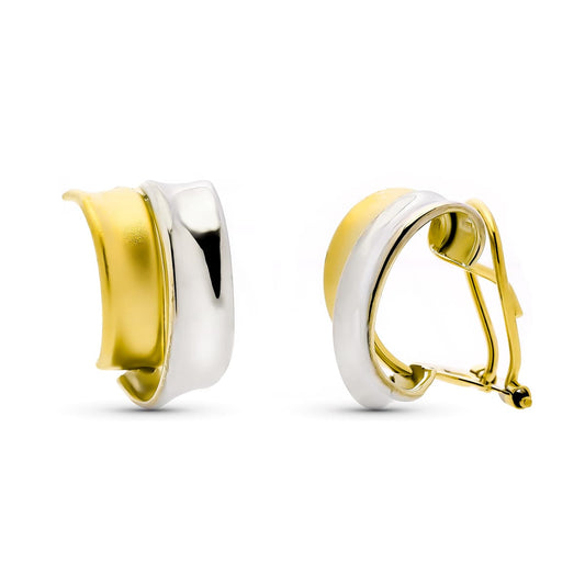 9K Pendientes Oro Bicolor Bandas 14X9 Mm Cierre Omega