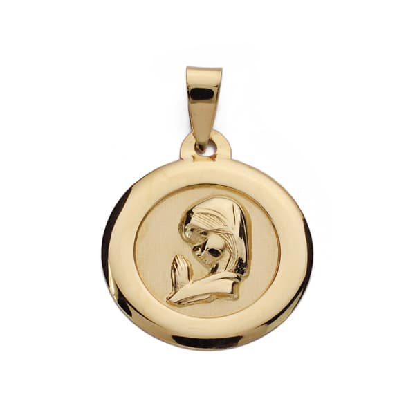 9K Medalla Oro Amarillo Virgen Niña Cerco Liso 18 Mm