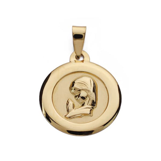 9K Medalla Oro Amarillo Virgen Niña Cerco Liso 18 Mm
