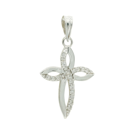 9K Cruz Oro Blanco Circonita 23X15 Mm