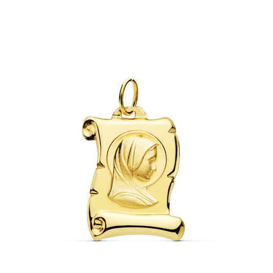 9K Colgante Pergamino Oro Amarillo Virgen Niña 18X12 Mm