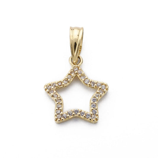 9K Colgante Oro Amarillo Estrella Con Circonita 12X12 Mm
