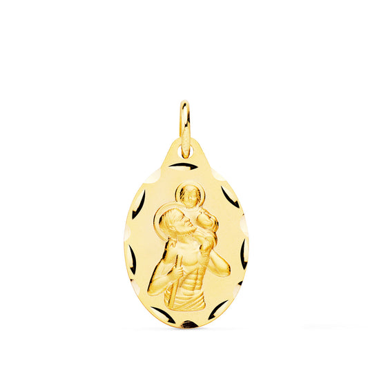 9K MEDALLA ORO AMARILLO SAN CRISTOBAL OVAL TALLADO 20X13 MM