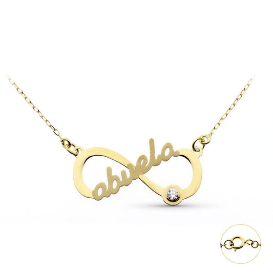 9K Gargantilla Oro Amarillo Infinito Con Palabra Abuela Cadena 45Cm