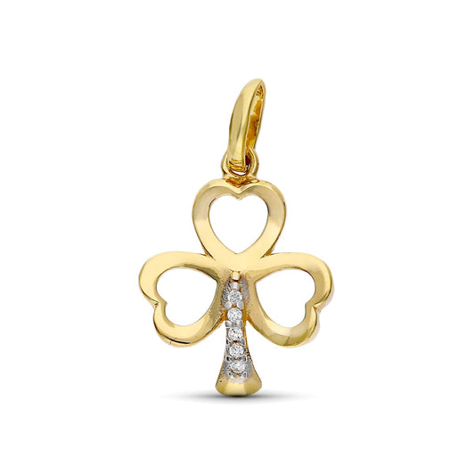 9K Colgante Oro Trebol Corazones Circonitas