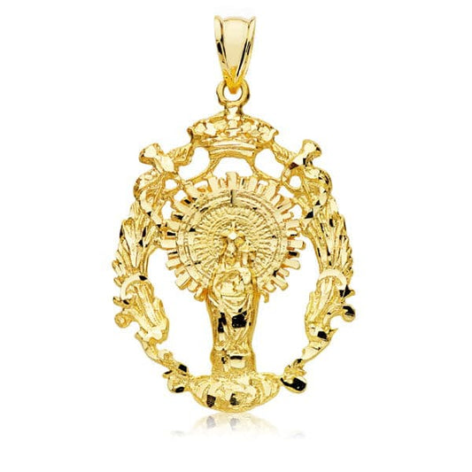 9K Medalla Oro Amarillo Escudo Virgen Del Pilar 35X28 Mm