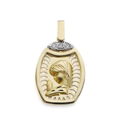 9K Medalla Oro Amarillo Virgen Niña 24X16 Mm