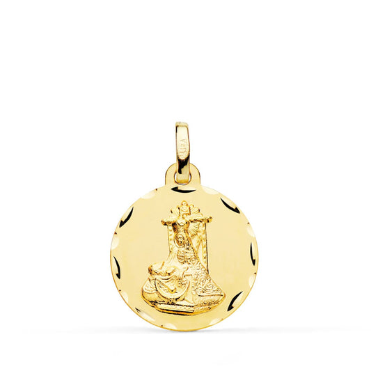9K Medalla Oro Amarillo Virgen De Las Angustias Tallada 18 Mm