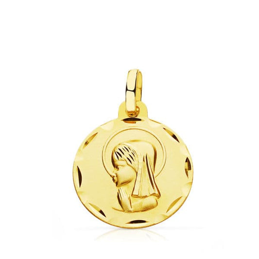 9K Medalla Oro Amarillo Virgen Niña 16 Mm