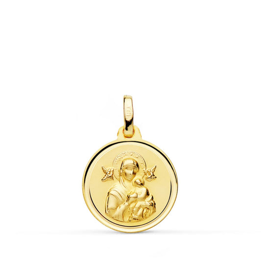 9K Medalla Oro Amarillo Virgen Perpetuo Socorro Bisel 16 Mm