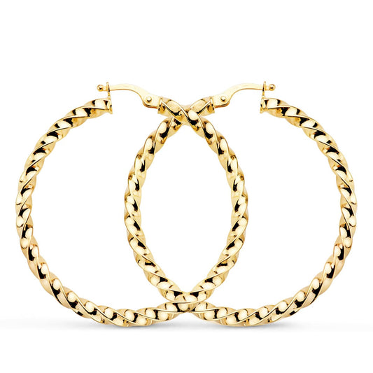 9K Aros Oro Amarillo Huecos Reliados Brillo 36X3 Mm