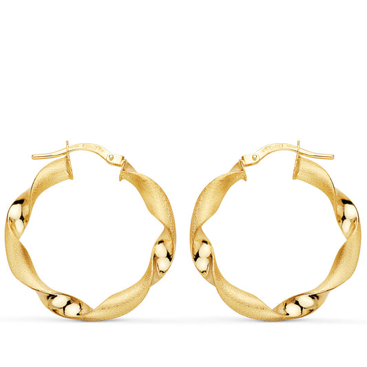 9K Aros Oro Amarillo Huecos Retorcidos Mate Y Brillo 26 Mm X3.75 Mm