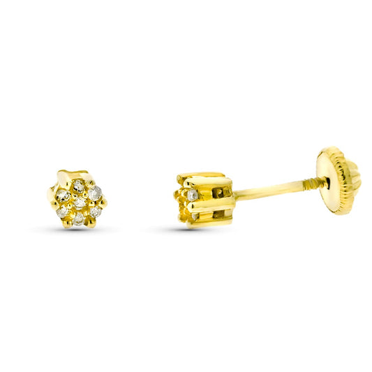 9K Pendientes Oro Amarillo Cuajo Diamantes 0.07 Cts Si-H Tuerca