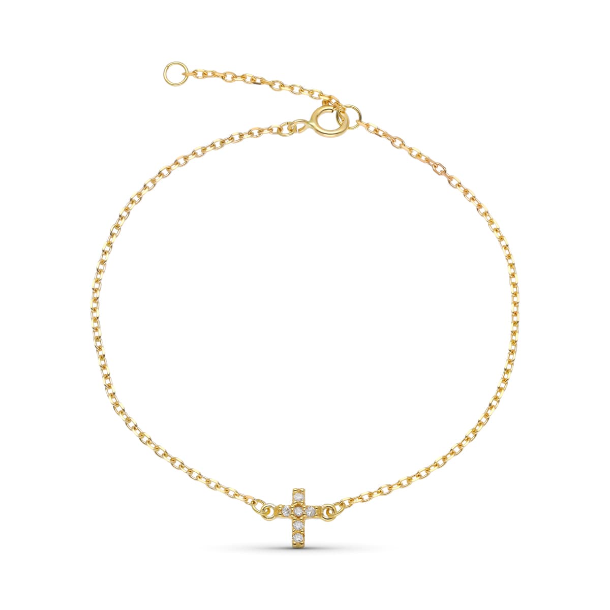 9K Pulsera Oro Amarillo Cruz Diamantes Naturales 0.048 Cts 18Xm - 16Cm