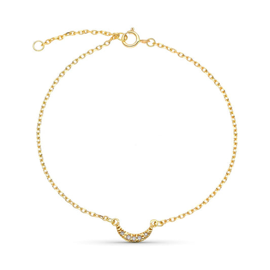 9K Pulsera Oro Amarillo 16Cm Extension 18Xm Luna Diamantes 8X4 Mm 0.034 Cts
