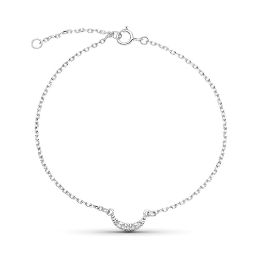 9K Pulsera Oro Blanco Luna Diamantes 0.034 Cts 18Cm Reduccion A 16Cm