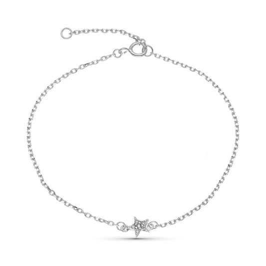 9K Pulsera Oro Blanco Estrella Diamantes 0.033 Cts 18Cm Reduccion 16Cm