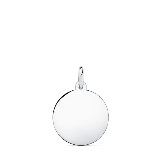 9K Colgante Oro Blanco Disco Para Grabar En Brillo 16 Mm
