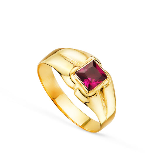 9K Sello Bebe Oro Amarillo Piedra Roja Cuadrada 4Xmm