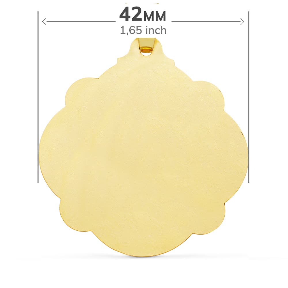 18K MEDALLA ORO AMARILLO VIRGEN DEL CARMEN PANDERETA 42 MM
