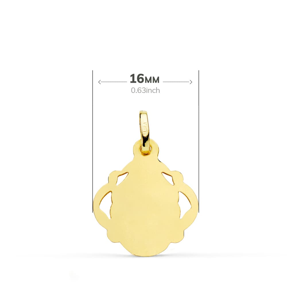 18K MEDALLA ORO AMARILLO VIRGEN DEL CARMEN PANDERETA CALADA 16 MM