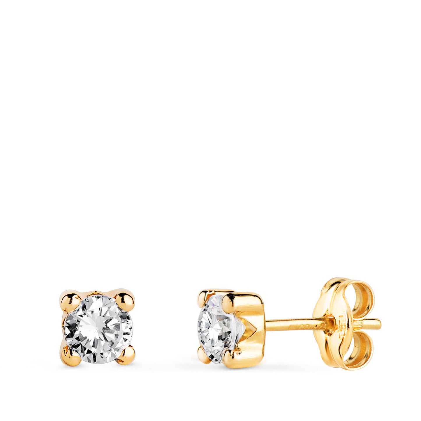 9K PENDIENTES ORO AMARILLO CIRCONITA 4MM CON 4 GARRAS. ANCHO: 4,5 MM. CIERRE PRESION