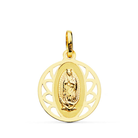 18K MEDALLA ORO AMARILLO VIRGEN GUADALUPE CERCO REDONDO 16 MM