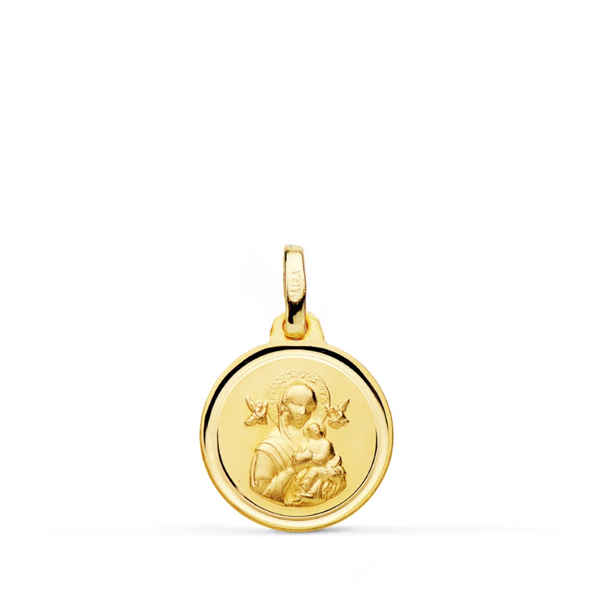 9K Medalla Oro Amarillo Virgen Perpetuo Socorro Bisel 14 Mm