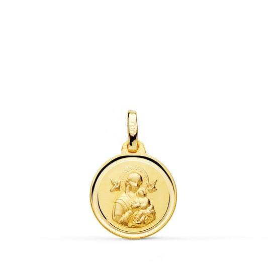 9K Medalla Oro Amarillo Virgen Perpetuo Socorro Bisel 14 Mm