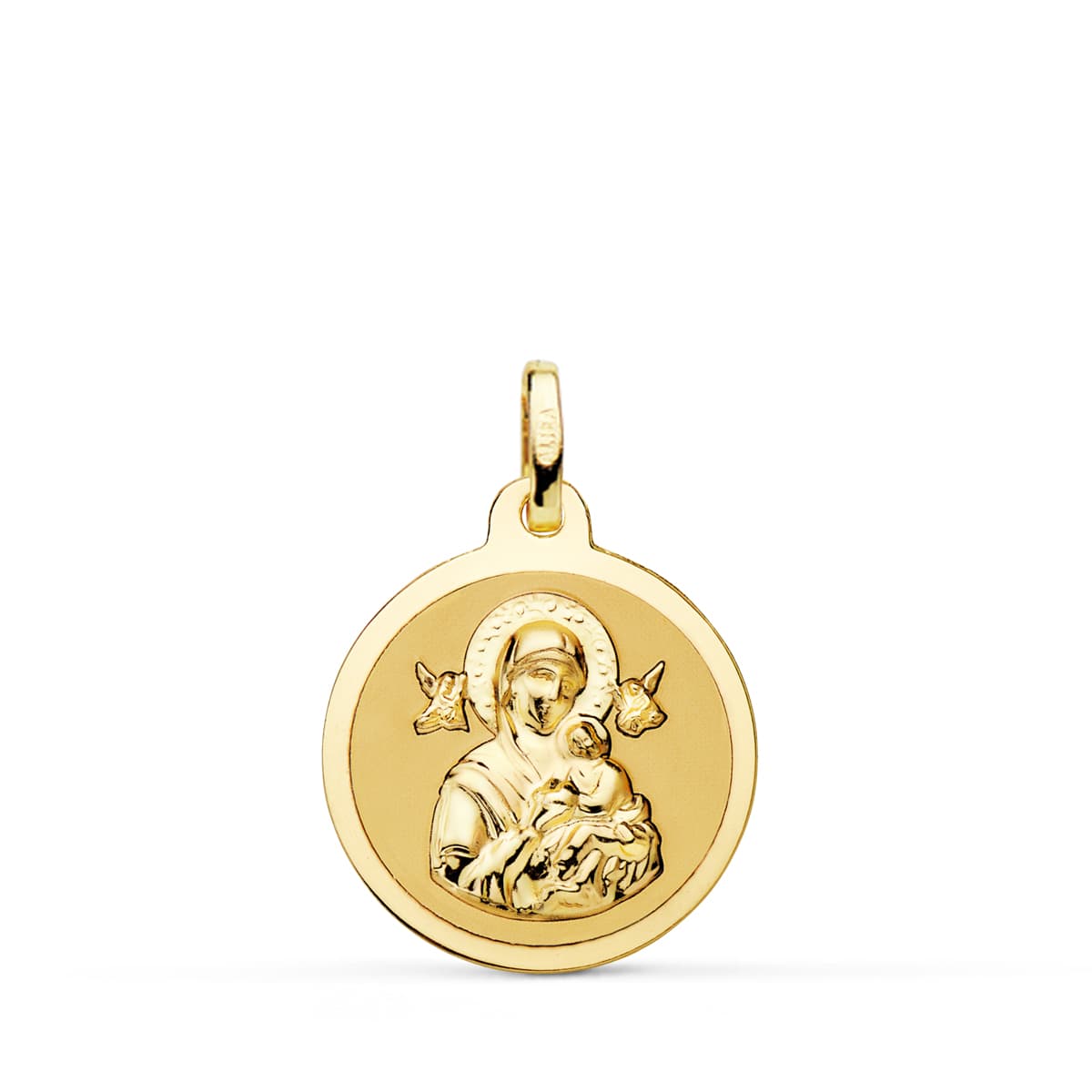 18K MEDALLA ORO AMARILLO VIRGEN DEL PERPETUO SOCORRO BRILLO 18 MM