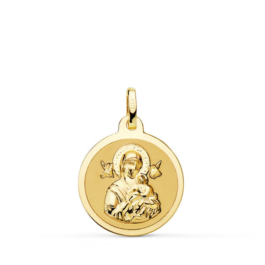 9K Medalla Oro Amarillo Virgen Del Perpetuo Socorro Brillo 18 Mm