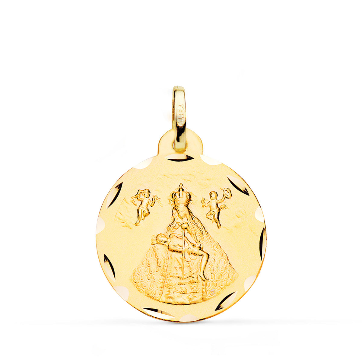 18K MEDALLA ORO AMARILLO VIRGEN DE AFRICA TALLADA 22 MM