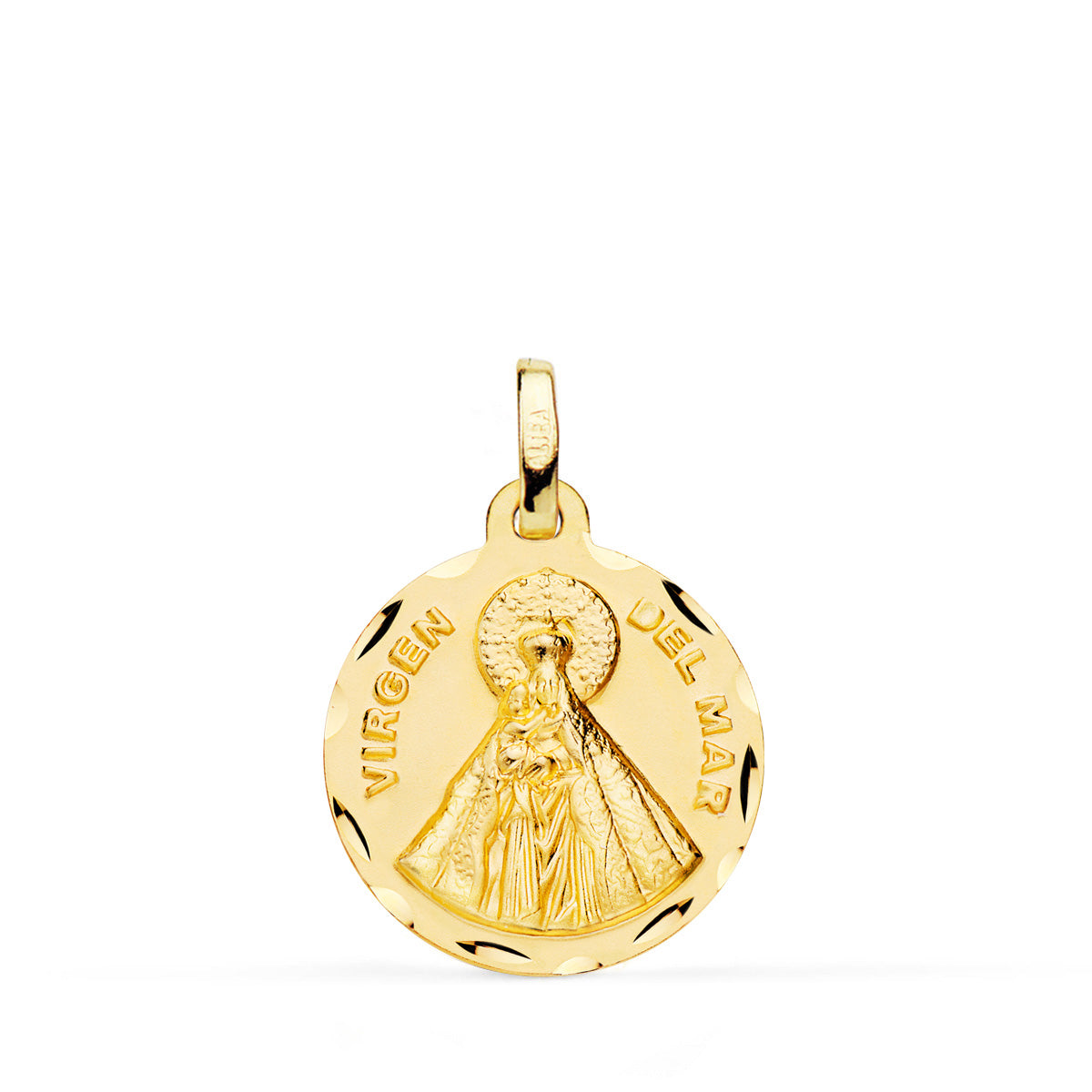 18K MEDALLA ORO AMARILLO VIRGEN DEL MAR TALLADA 18 MM