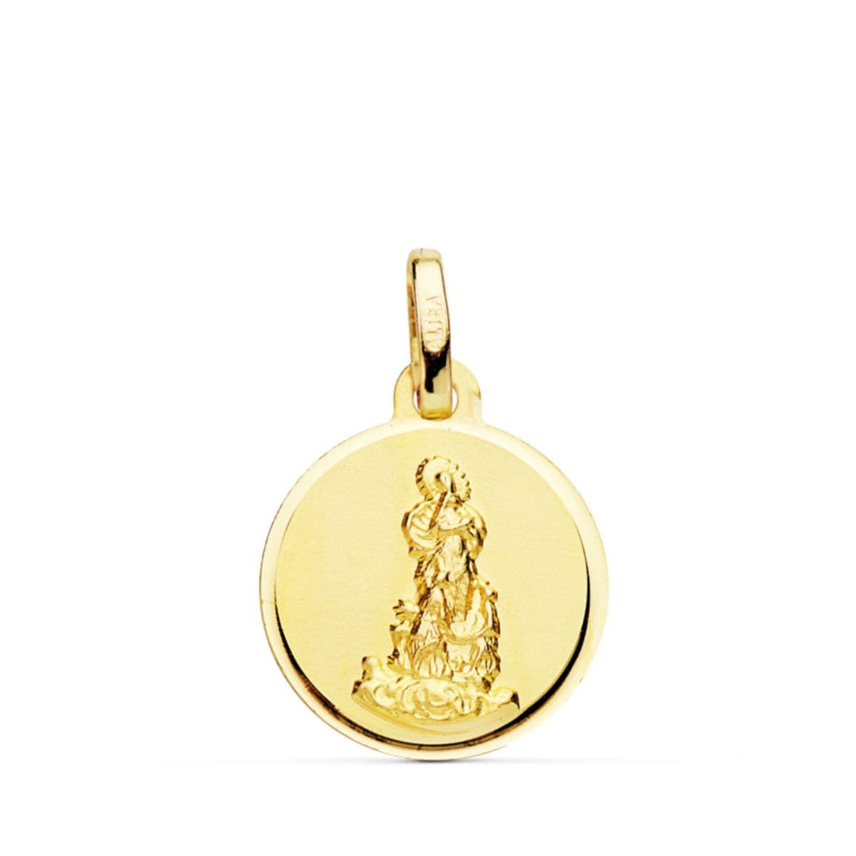 18K MEDALLA ORO AMARILLO VIRGEN NTRASRA DEL SALIENTE BISEL 14 MM