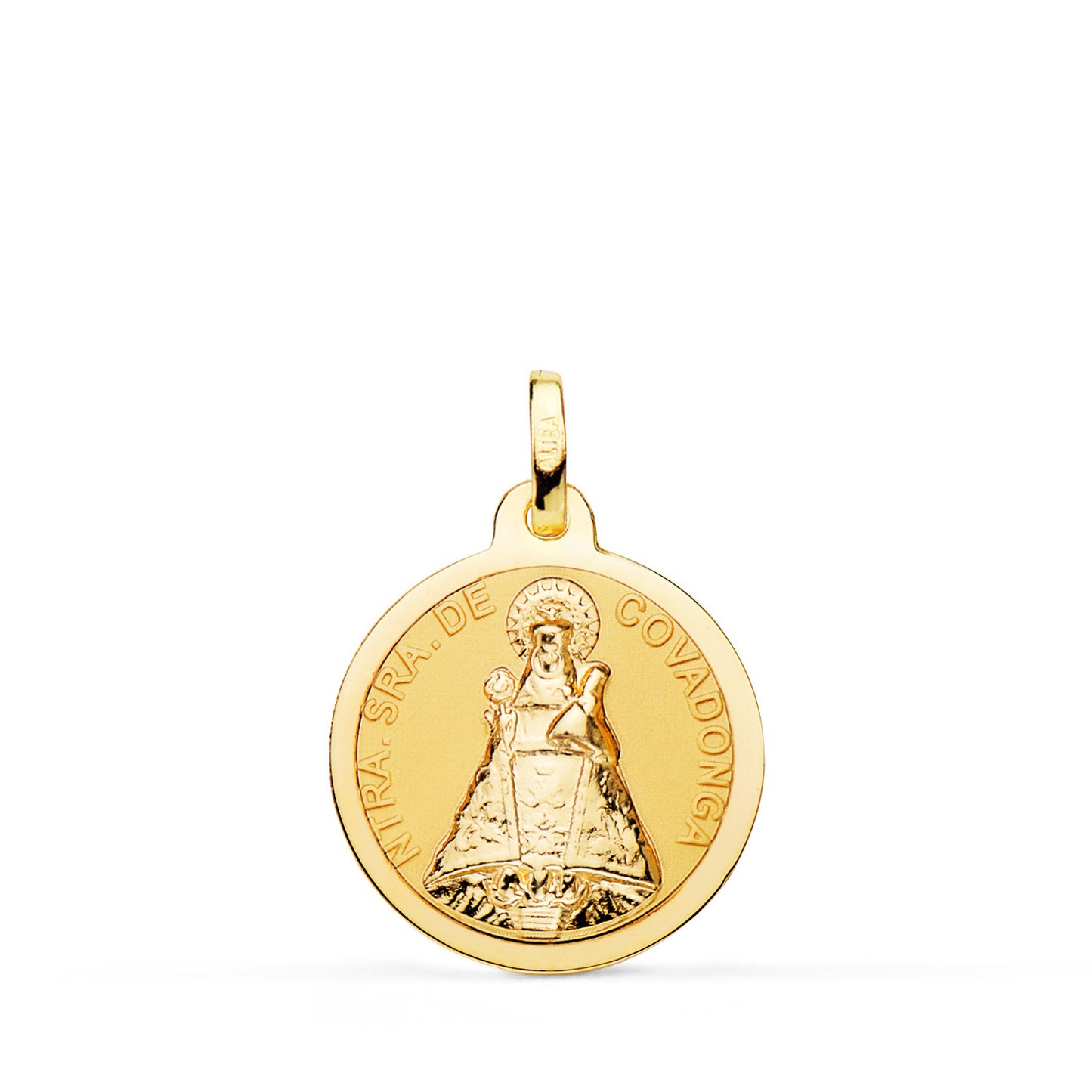 18K MEDALLA ORO AMARILLO DE LA VIRGEN DE COVADONGA BRILLO 18 MM
