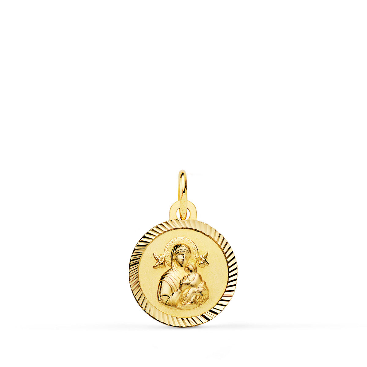 9K Medalla Oro Amarillo Virgen Perpetuo Socorro Borde Helice 12 Mm