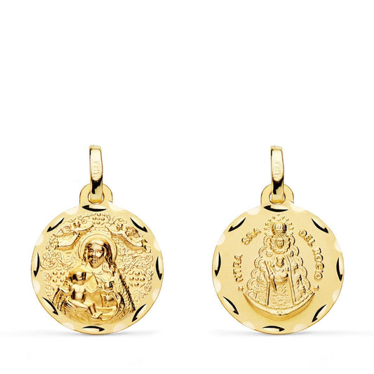 18K MEDALLA ORO AMARILLO ESCAPULARIO ORO AMARILLO VIRGEN DE LA CINTA Y VIRGEN DEL ROCIO 16 MM