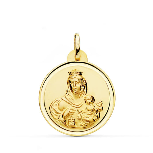 18K MEDALLA ORO AMARILLO VIRGEN DEL CARMEN BISEL 24 MM