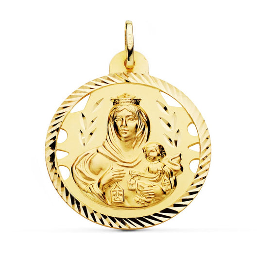 18K MEDALLA ORO AMARILLO VIRGEN DEL CARMEN CALADA HELICE 30 MM