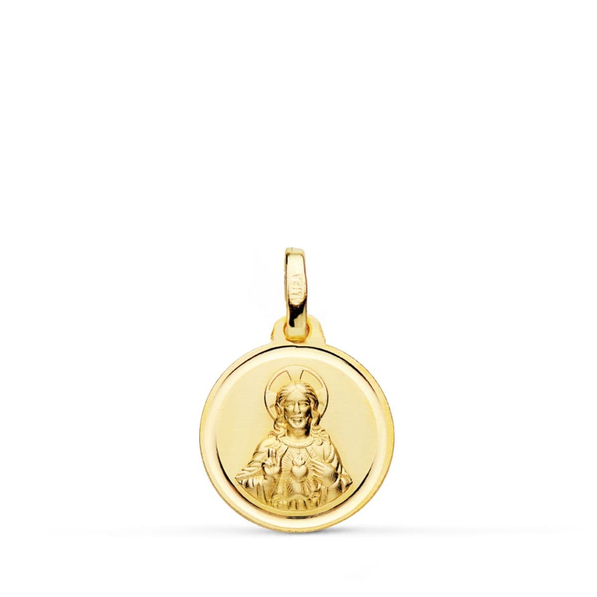 18K MEDALLA ORO AMARILLO CRISTO SAGRADO CORAZON DE JESUS BISEL 14 MM